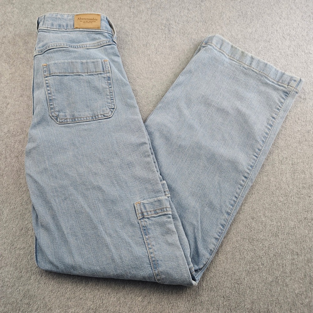 ABERCROMBIE KIDS Jeans Girls 13/14L Light Blue Wide Leg Cargo High Rise Denim